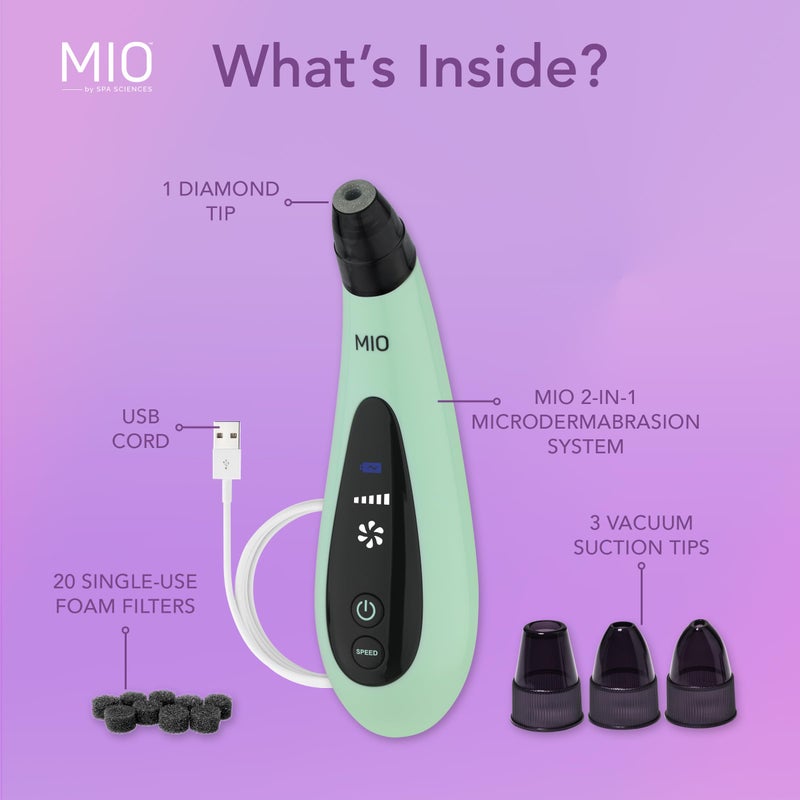 Spa Sciences MIO Diamond Microdermabrasion Blackhead Remover, Pore Suction Toolâ€“Rechargeable-Dermatologist Recommended Skin Resurfacing System for Anti-Aging-Exfoliator for Acne Scars/Wrinkles (Mint) - Image 5